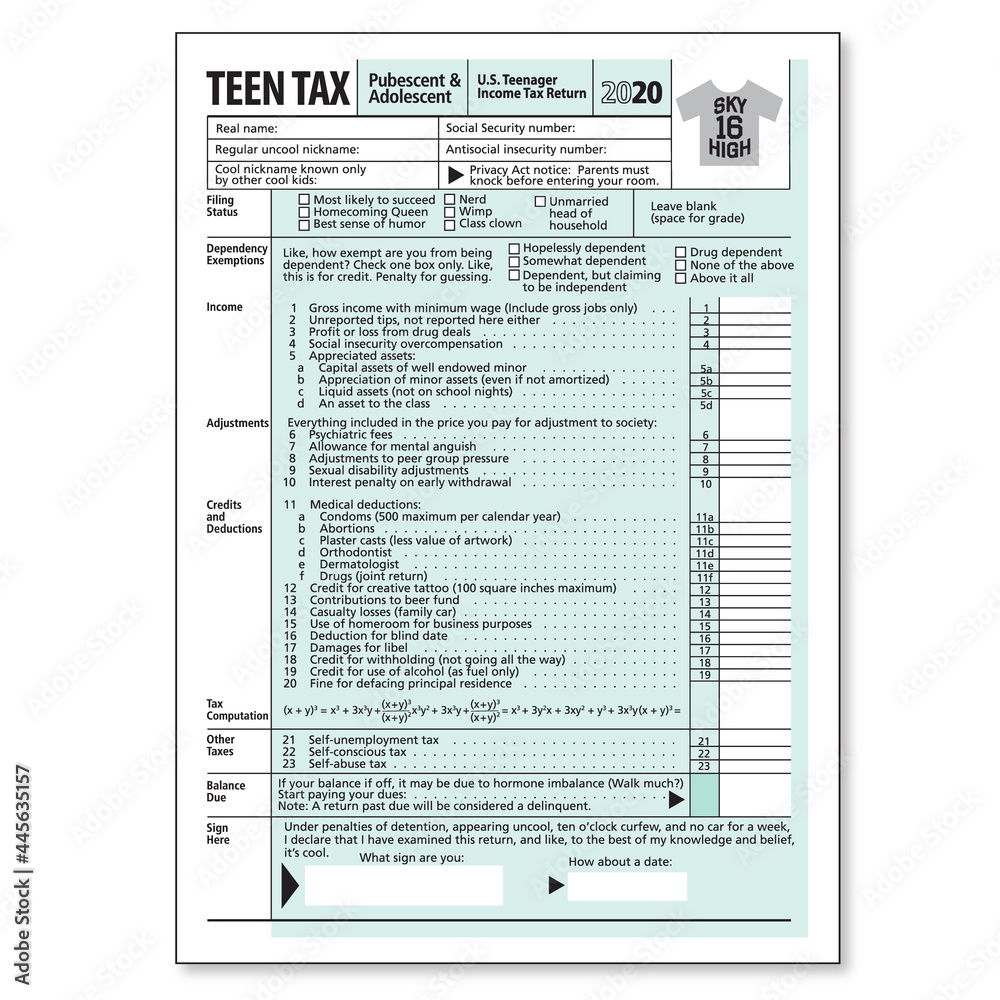 Fototapeta premium Tax Form for Teens