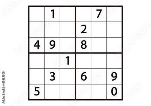 Sudoku. Pasatiempos de números. Cuadrícula con números sobre fondo blanco. Gimnasia mental