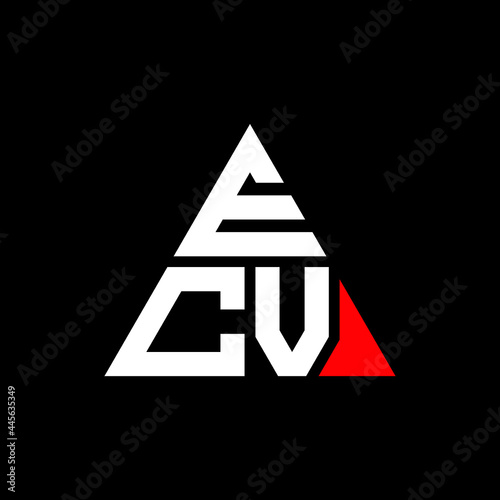 ECV triangle letter logo design with triangle shape. ECV triangle logo design monogram. ECV triangle vector logo template with red color. ECV triangular logo Simple, Elegant, and Luxurious Logo. ECV 