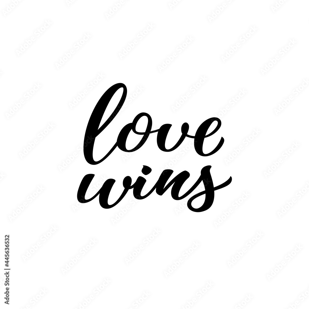 Love wins hand drawn lettering quote. Homosexuality slogan isolated on white. LGBT rights concept. Modern ink illustration for poster, placard, invitation card, t-shirt print design. Love wins hand drawn lettering quote. Homosexuality slogan isolated on white. LGBT rights concept. Modern ink illustration for poster, placard, invitation card, t-shirt print design.