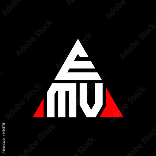 EMV triangle letter logo design with triangle shape. EMV triangle logo design monogram. EMV triangle vector logo template with red color. EMV triangular logo Simple, Elegant, and Luxurious Logo. EMV 