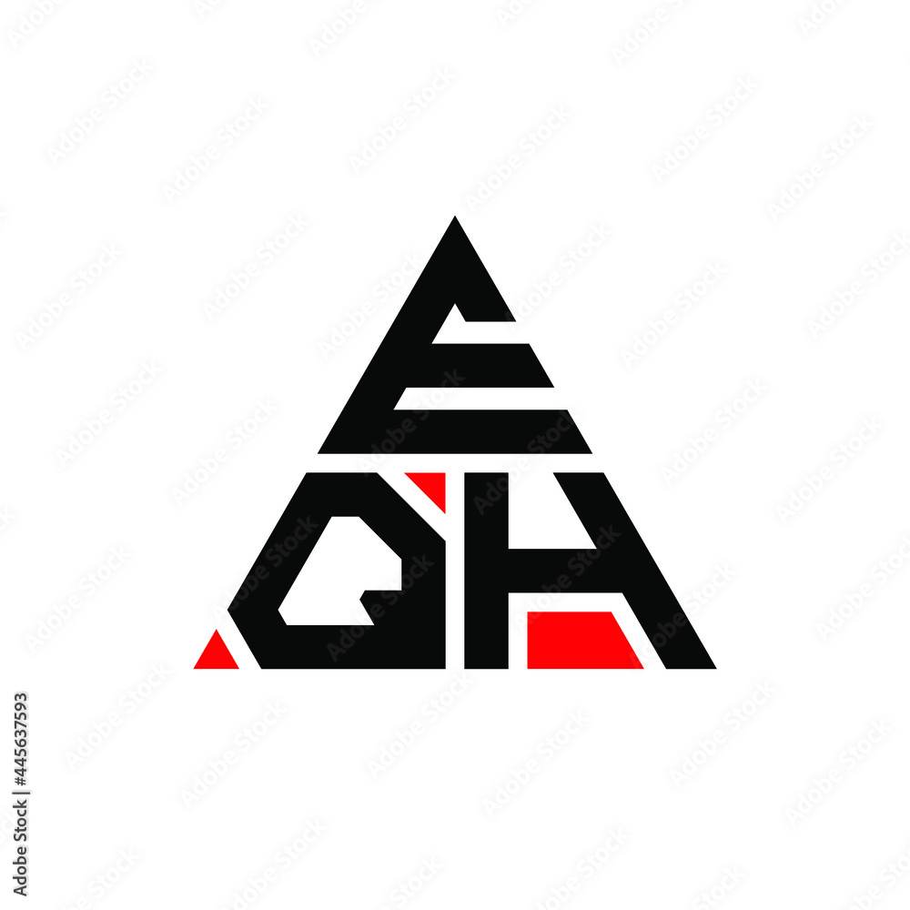 EQH triangle letter logo design with triangle shape. EQH triangle logo design monogram. EQH triangle vector logo template with red color. EQH triangular logo Simple, Elegant, and Luxurious Logo. EQH 