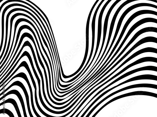 Abstract background with black and white striped  futuristic waves