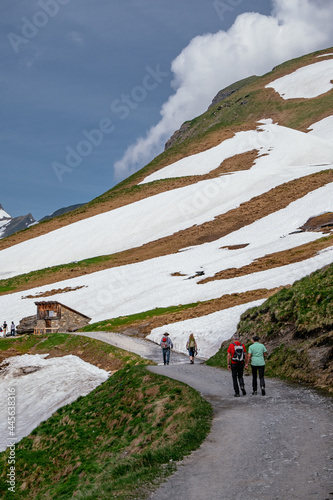 Hiking Trekking Path - Outdoors - First Mountain with Snow, Grindelwald, Switzerland - Swiss Alps Mountains - Jungrau Region, Bernese Oberland photo
