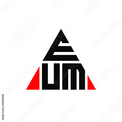 EUM triangle letter logo design with triangle shape. EUM triangle logo design monogram. EUM triangle vector logo template with red color. EUM triangular logo Simple, Elegant, and Luxurious Logo. EUM 