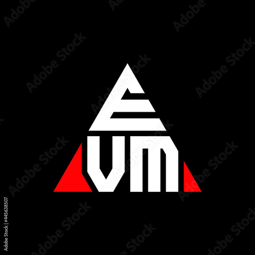 EVM triangle letter logo design with triangle shape. EVM triangle logo design monogram. EVM triangle vector logo template with red color. EVM triangular logo Simple, Elegant, and Luxurious Logo. EVM 