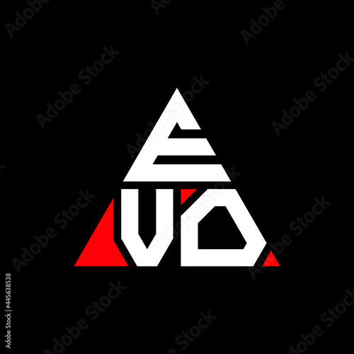 EVO triangle letter logo design with triangle shape. EVO triangle logo design monogram. EVO triangle vector logo template with red color. EVO triangular logo Simple, Elegant, and Luxurious Logo. EVO  photo