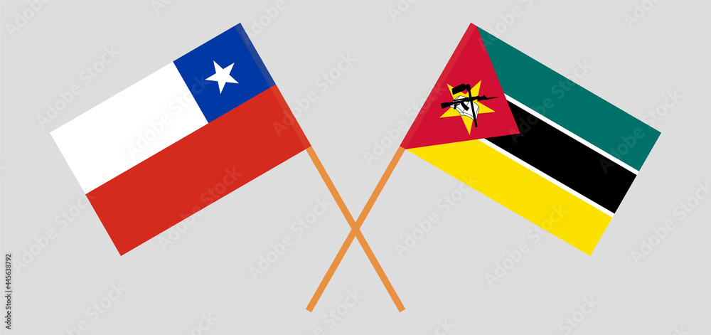 Crossed flags of Chile and Mozambique. Official colors. Correct proportion Crossed flags of Chile and Mozambique. Official colors. Correct proportion