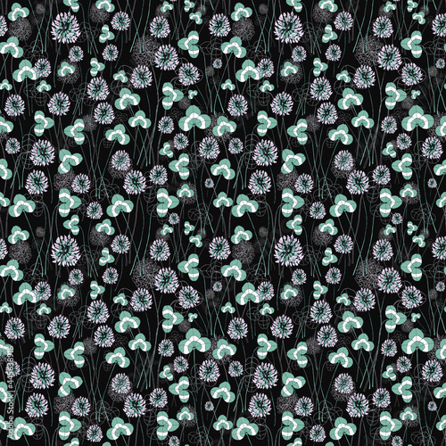 Seamless botanical dark pattern with clover flowers