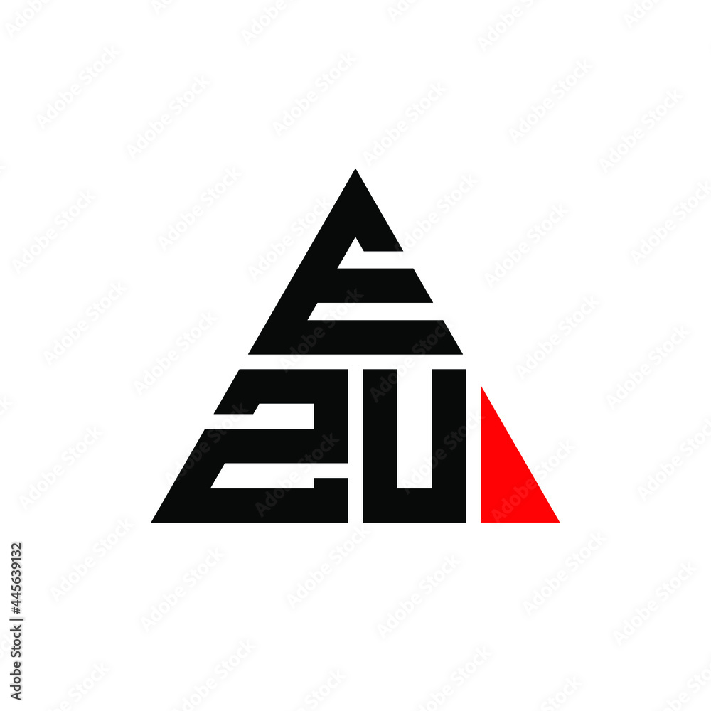 EZU triangle letter logo design with triangle shape. EZU triangle logo design monogram. EZU triangle vector logo template with red color. EZU triangular logo Simple, Elegant, and Luxurious Logo. EZU 