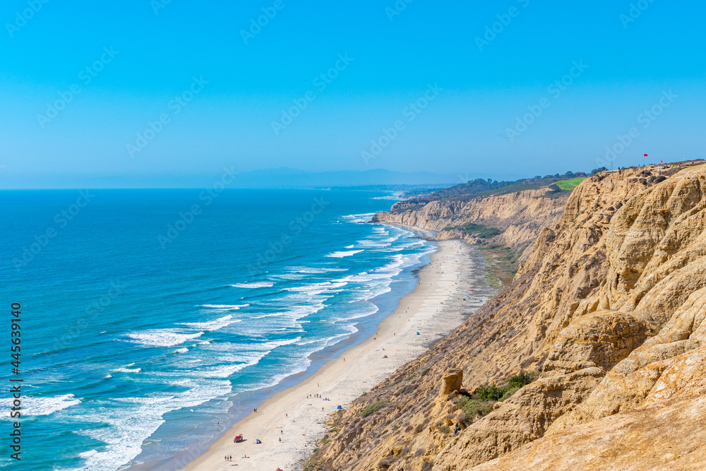 The beautiful California coast near blacks beach in San Diego County, California. A wonderful cloudless day!