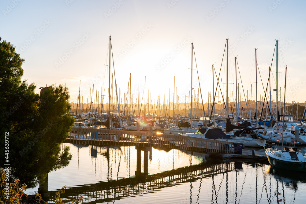 A beautiful California sunset over the marina, San Diego County.
