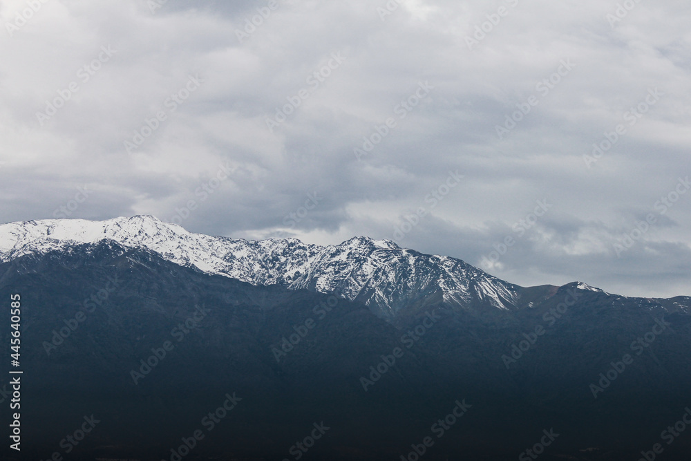 Mountain top covered in snow in Santiago, Chile