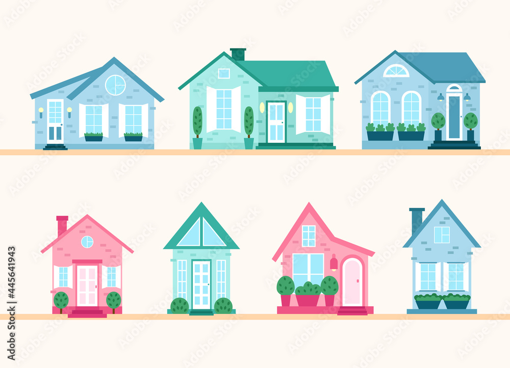 Set of cute houses in flat style.