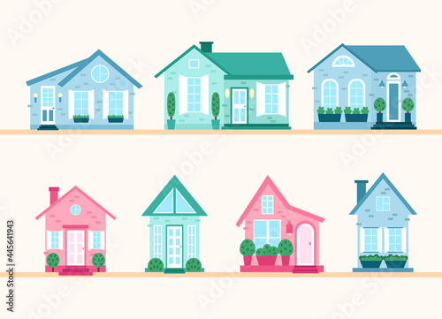 Set of cute houses in flat style.
