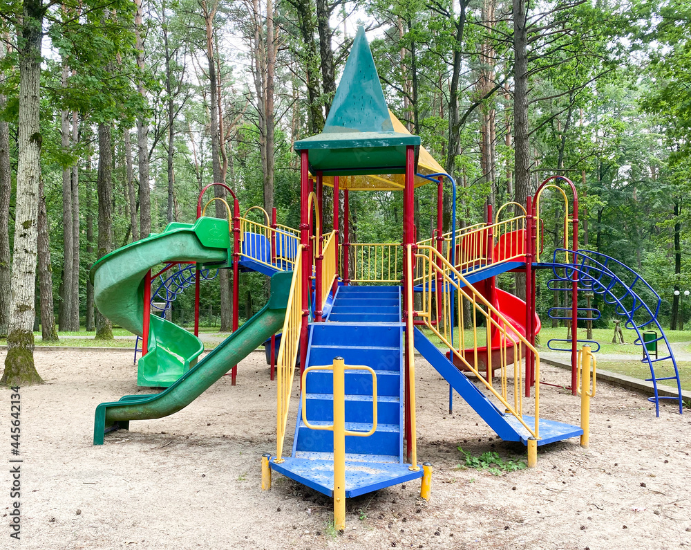 Children's playground. Equipped children's playground with slides for skiing Children's playground. Equipped children's playground with slides for skiing