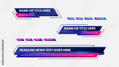 Graphic set of broadcast news collection vector. Lower Thirds Template layout design banner for bar Headline news title, sport game in Television, Video and Media Channel