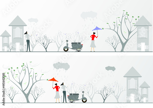 Vector image of the rainy season that comes in every year, the image gives a dull feeling