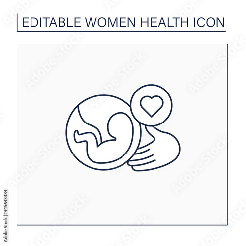 Prenatal care line icon. Care about not yet born baby. Solicitude throughout your pregnancy. Mom and baby health protection.Women health concept. Isolated vector illustration.Editable stroke