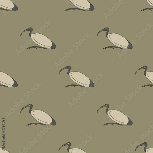 Seamless animal pattern with sacred ibis. Ancient Egyptian sacred bird of god Thoth.