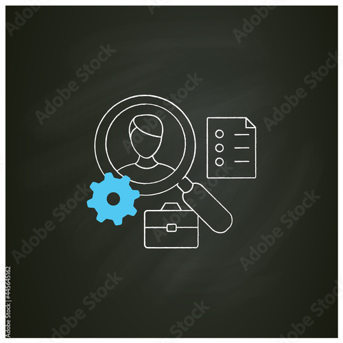 Applicant tracking chalk icon.Software app automates hiring process. Candidate management system. Finding workers. Talent management. Isolated vector illustration on chalkboard
