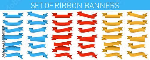 Set of ribbon banners blue red gold
