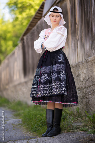 Beautiful woman wearing traditional slovak folk dress