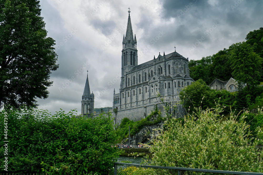 Sanctuary of Lourdes, a major pilgrimage site, view of the Basilica of the Immaculate Conception
