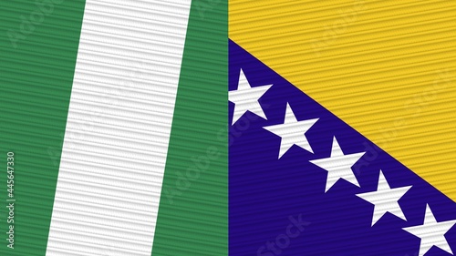 Bosnia and Herzegovina and Nigeria Two Half Flags Together Fabric Texture Illustration