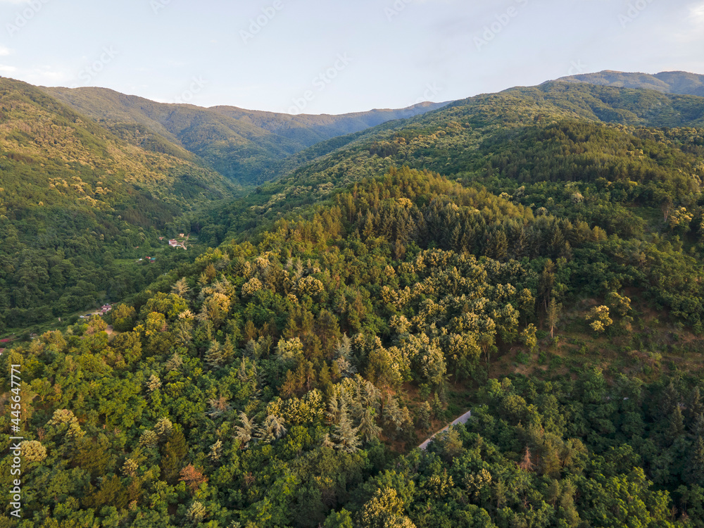 Aerial Sunset view of Belasitsa Mountain, Bulgaria