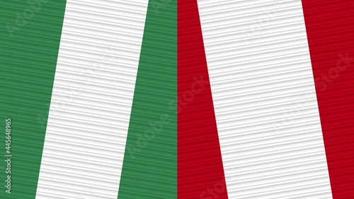 Peru and Nigeria Two Half Flags Together Fabric Texture Illustration