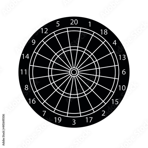 Vector flat black Darts board target isolated on white background