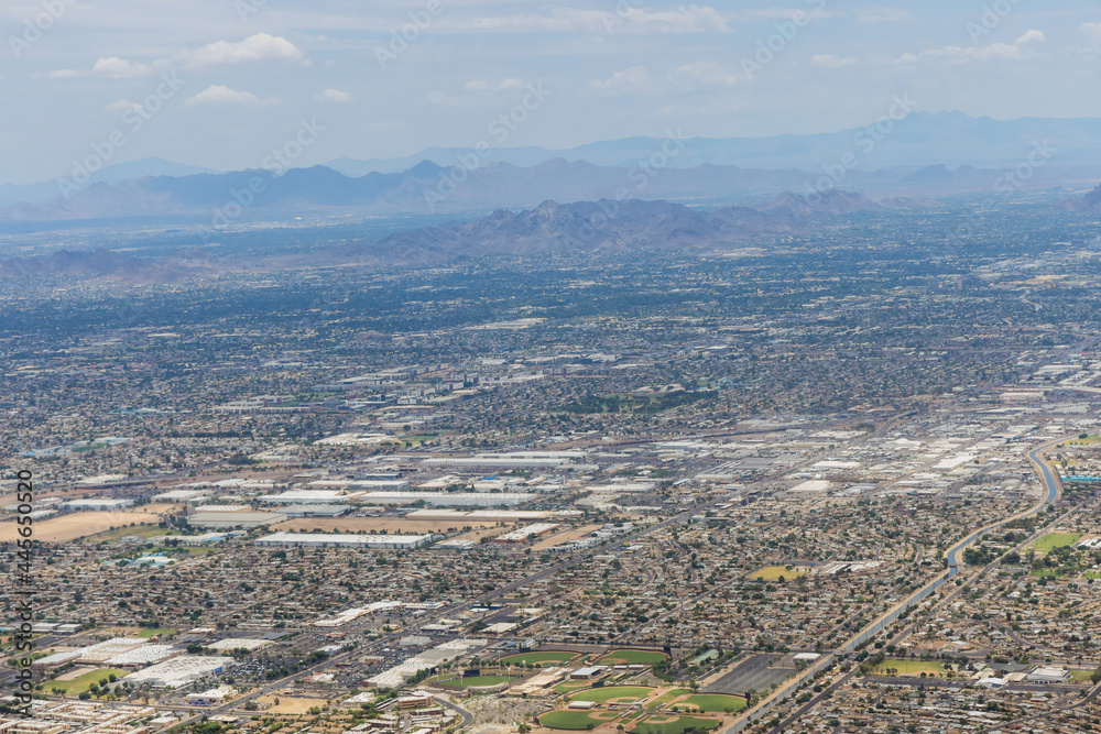 Aerial view of mountain from Scottsdale, near Phoenix Arizona looking up