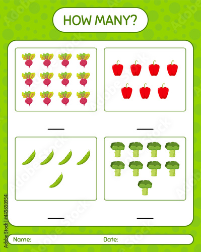 How many counting game with vegetables. worksheet for preschool kids  kids activity sheet  printable worksheet