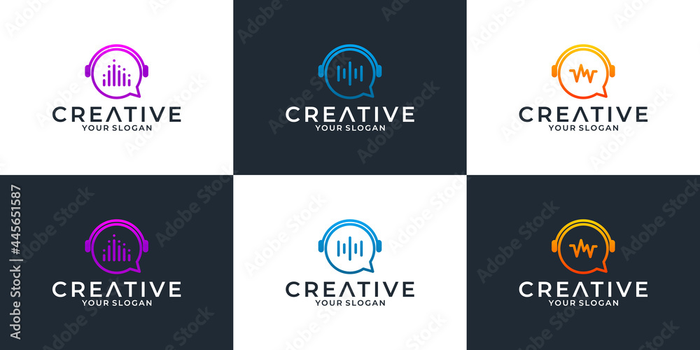 Fototapeta premium music waves collection with chat bubble logo design
