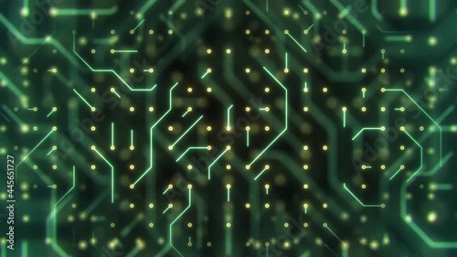 Circuit board abstract background animation, moving through the cyber space