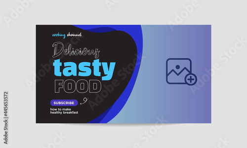 food vlog video thumbnail and web banner template for cooking channel. Food recipe art video thumbnails and social media banner
