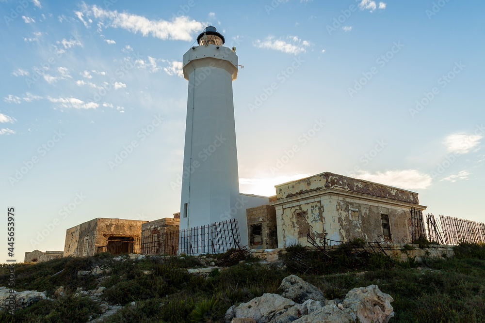 Wonderful Sights of Capo Murro di Porco Lighthouse in Syracuse, Sicily, Italy.
