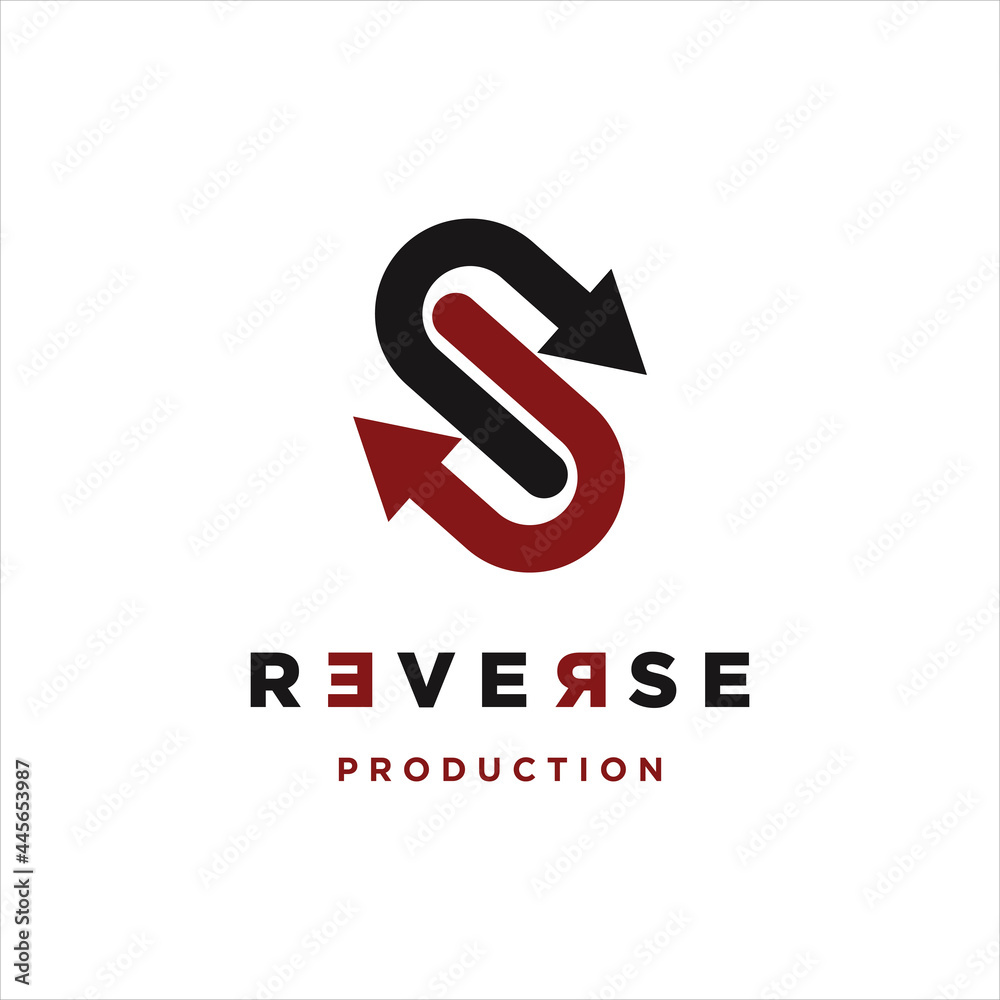 Reverse production logo. Letter S vector with a reverse arrow element. Reverse production logo. Letter S vector with a reverse arrow element.