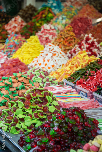 Colorful sweets in street market in Tel Aviv, Israel