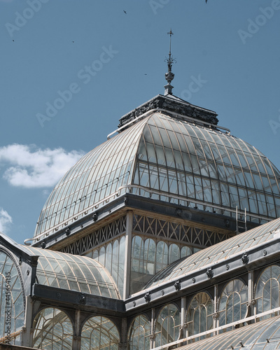Closeup shot of a beautiful roof of the famous Glass Palace in the Retiro Park, Madrid, Spain