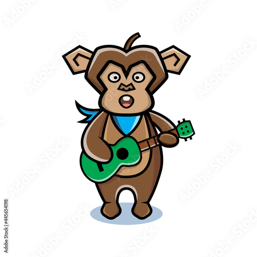 cartoon animal cute monkey holding a guitar