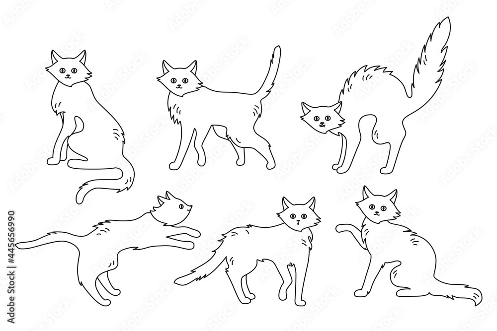 Angry Cat Black And White Drawing Vector Illustration Outline