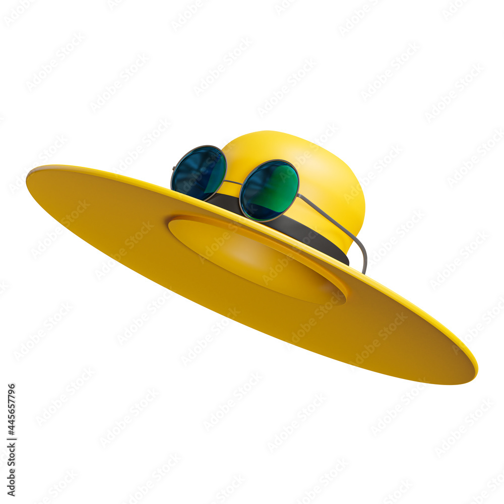 Sunglasses Yellow Hat White Background Isolated 3D Rendering