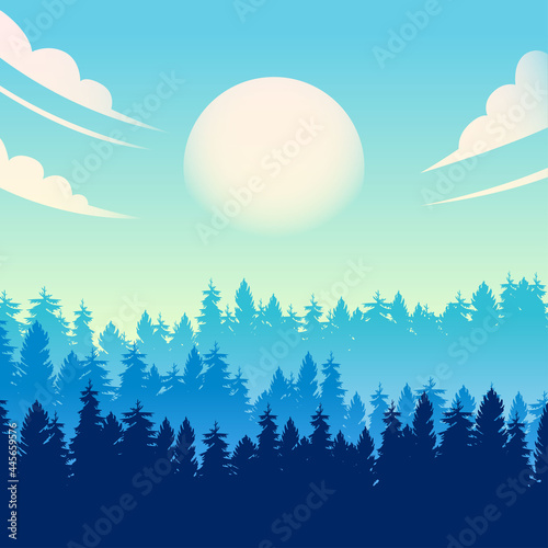 landscape of forest and mountains background.