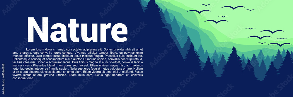 Fototapeta premium Nature web banner template with tree and mountain landscape
