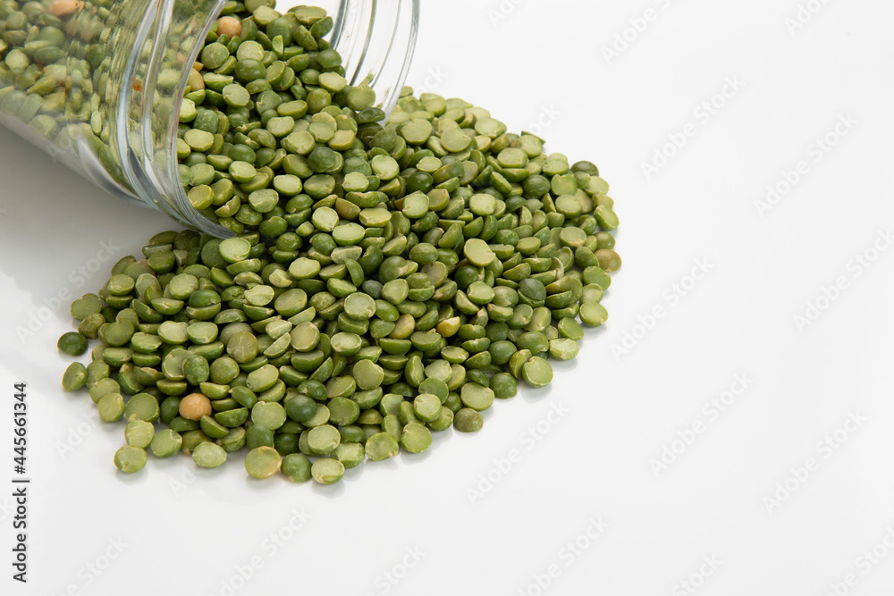 glass pot with dried peas in halves glass pot with dried peas in halves