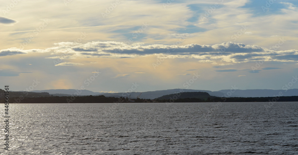 Travel by the ferry from Horten to Moss connects Ostfold and Vestfold in Norway. Oslofjord