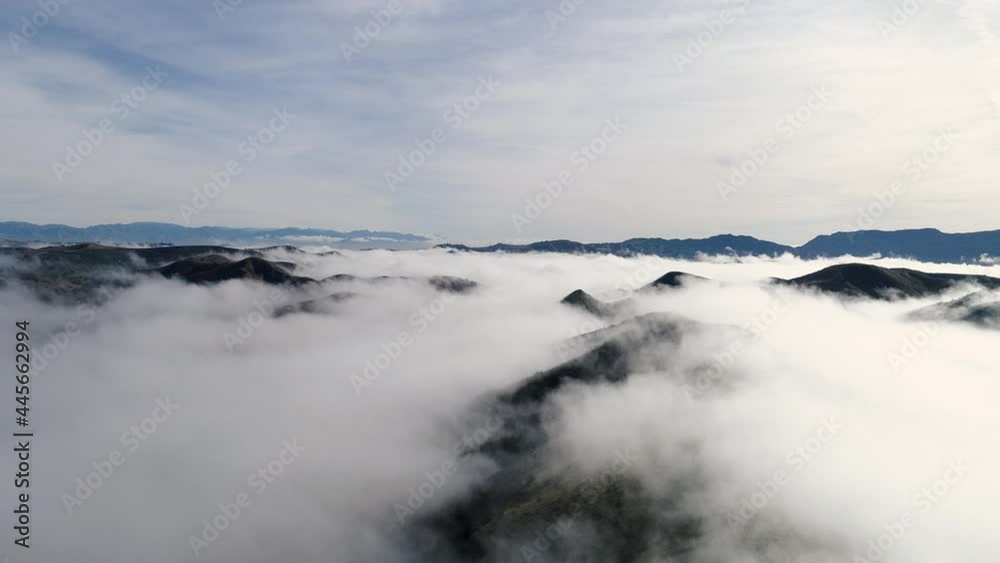 Aerial Malibu Santa Monica Mountains Daytime Misty Covered, California Aerial Malibu Santa Monica Mountains Daytime Misty Covered, California