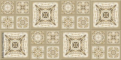 A large panel made of mosaic square tiles with a texture of decorative plaster and stucco molding for interior home decoration. Seamless pattern. Wall tile design.